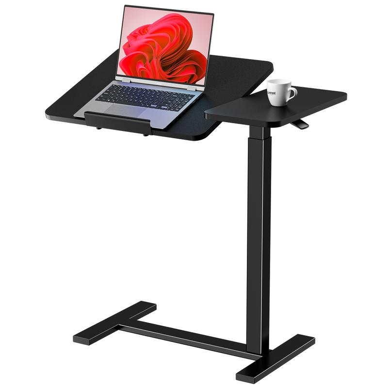 Adjustable Overbed Bedside Table with Wheels, Rolling Laptop Desk with Tilting Top