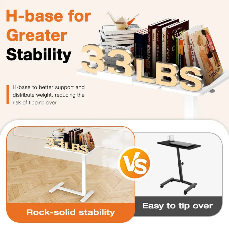 Adjustable Overbed Bedside Table with Wheels, Rolling Laptop Desk with Tilting Top