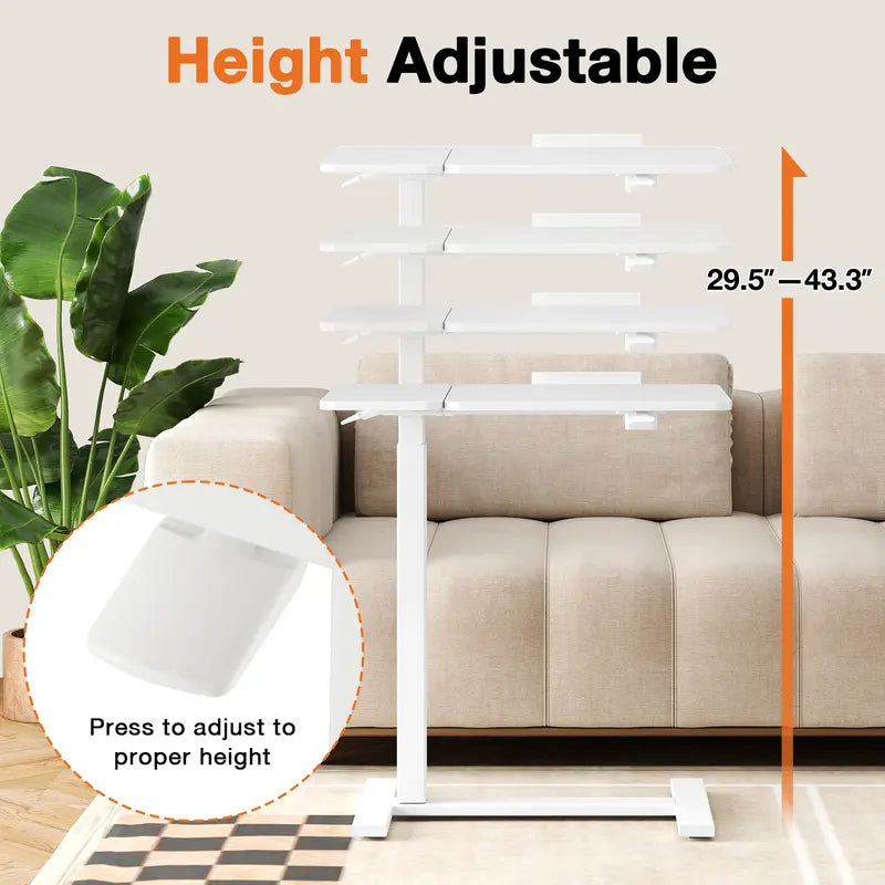 Adjustable Overbed Bedside Table with Wheels, Rolling Laptop Desk with Tilting Top