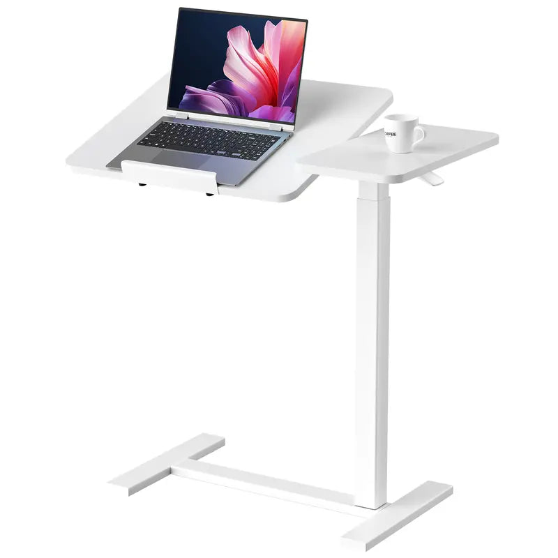 Adjustable Overbed Bedside Table with Wheels, Rolling Laptop Desk with Tilting Top