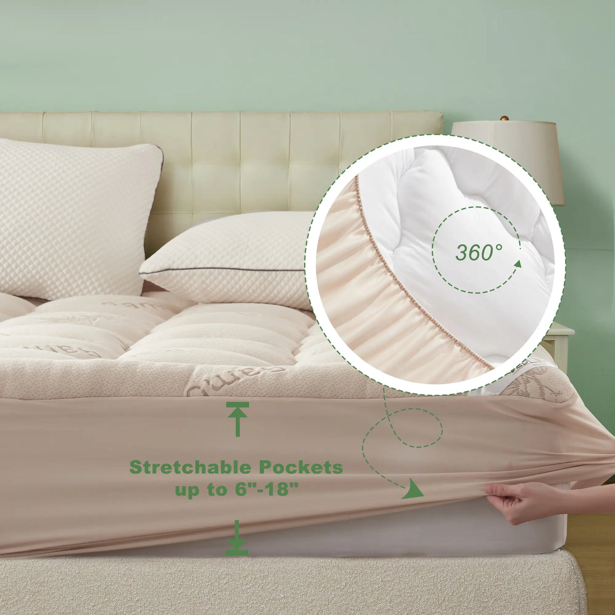 ☁️Cooling Mattress Topper for Back Pain - Extra Thick Fitted Sheet