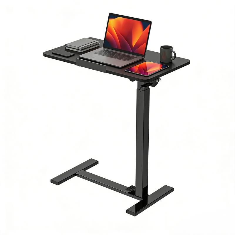Adjustable Overbed Bedside Table with Wheels, Rolling Laptop Desk with Tilting Top