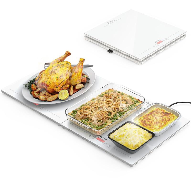 Electric Food Warming Tray, 10 Heat Levels, Timer Control & Tempered Glass