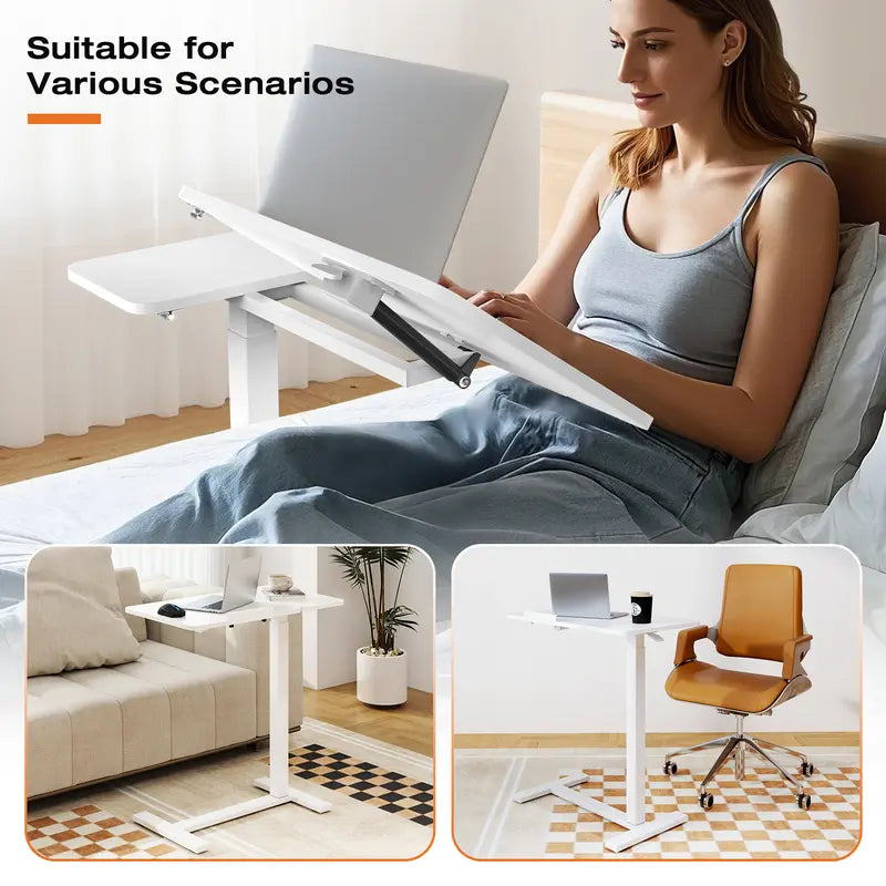 Adjustable Overbed Bedside Table with Wheels, Rolling Laptop Desk with Tilting Top